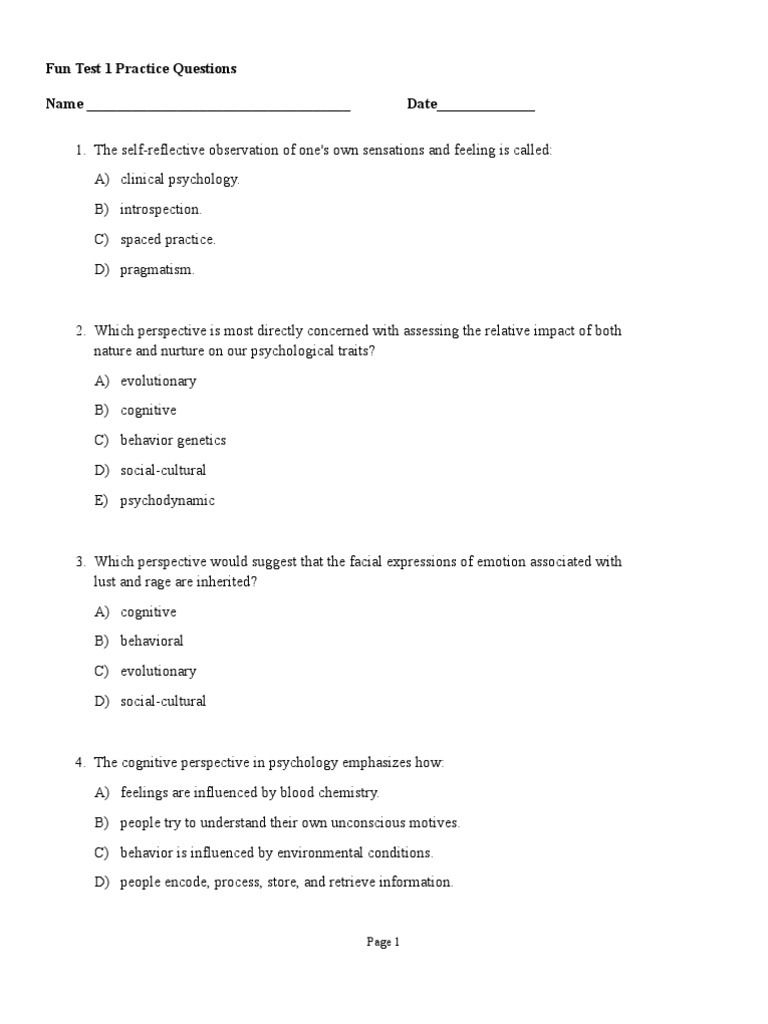 psychology test 1 practice questions | Neurotransmitter | Brain