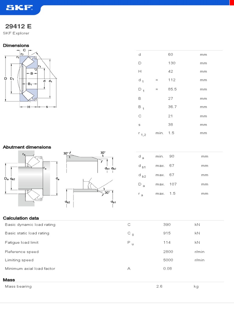 SKF 29412 E Bearing Specifications | PDF | Mechanical Engineering ...