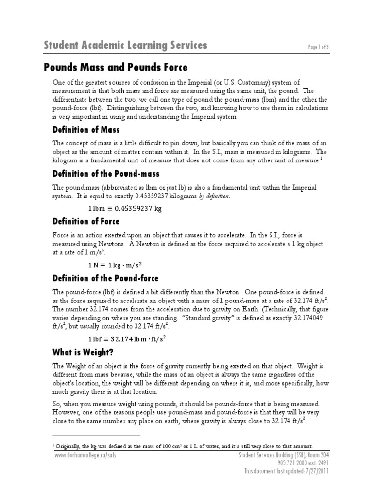 PoundsMassandPoundsForce.pdf Weight Pound (Mass)