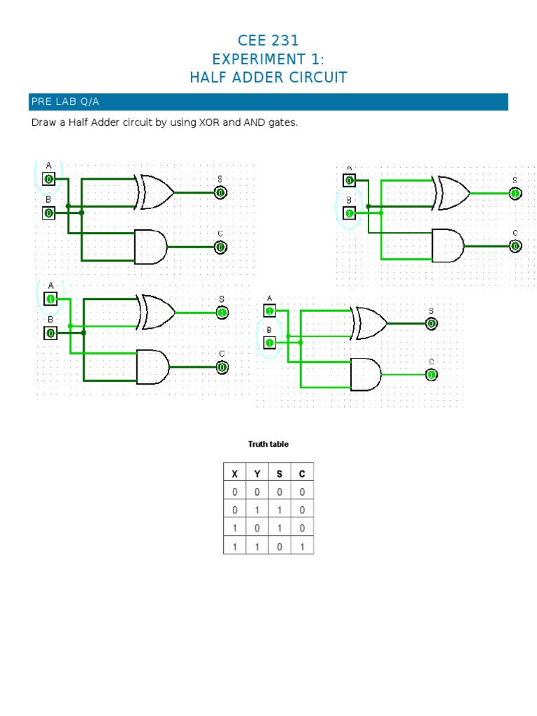 Half Adder Circuit Lab Guide | PDF