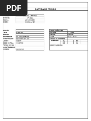 Espicificacion Tecnica de Camisa Jhon Holden PDF