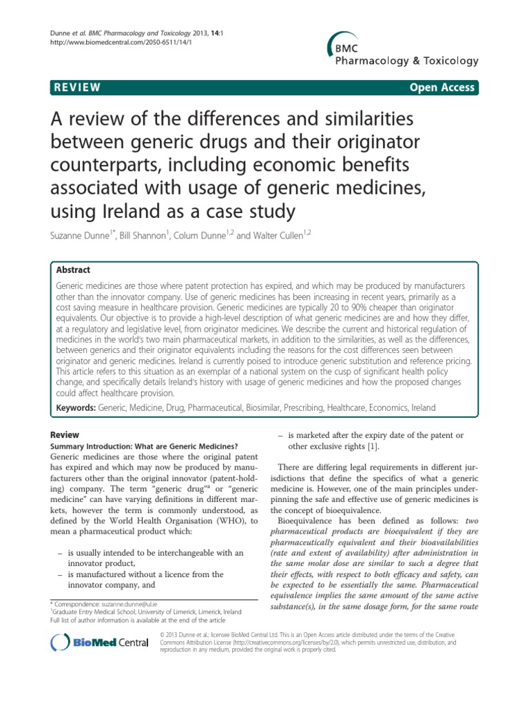 A Review of The Differences and Similarities Between Generic Drugs and Their Originator PDF