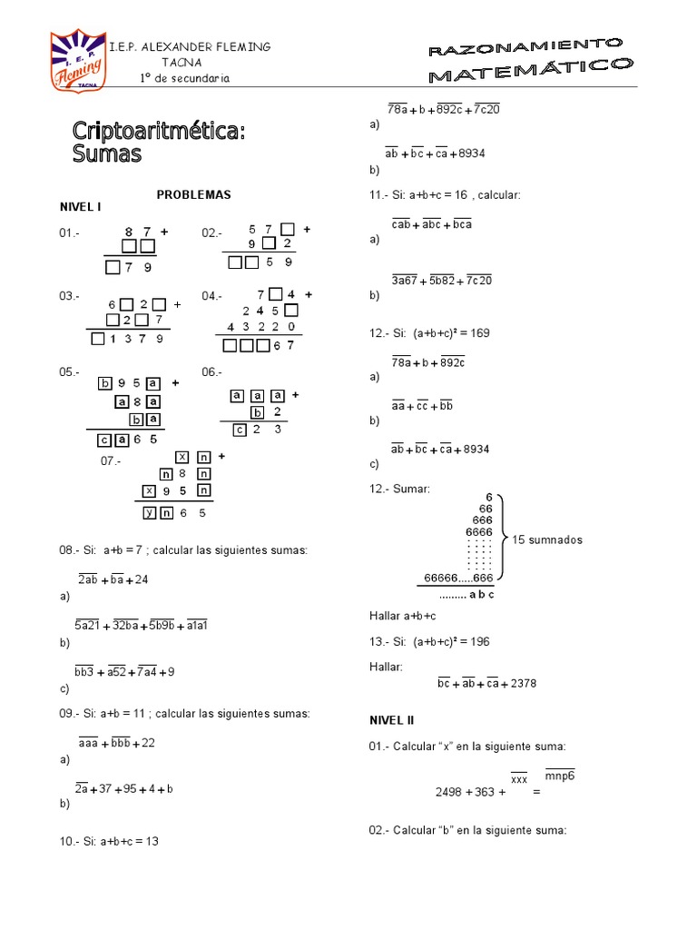 Problemas Matemáticos para Secundaria | PDF | Enseñanza de matemática ...