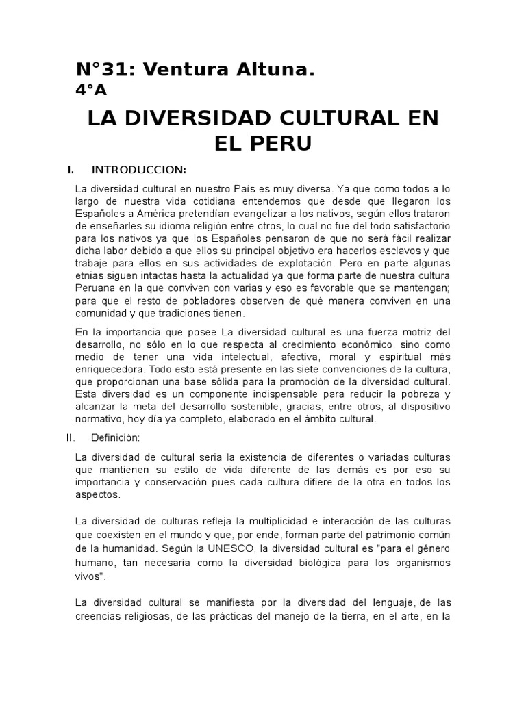 Diversidad Cultural en el Perú: Importancia y Reflexión | PDF ...