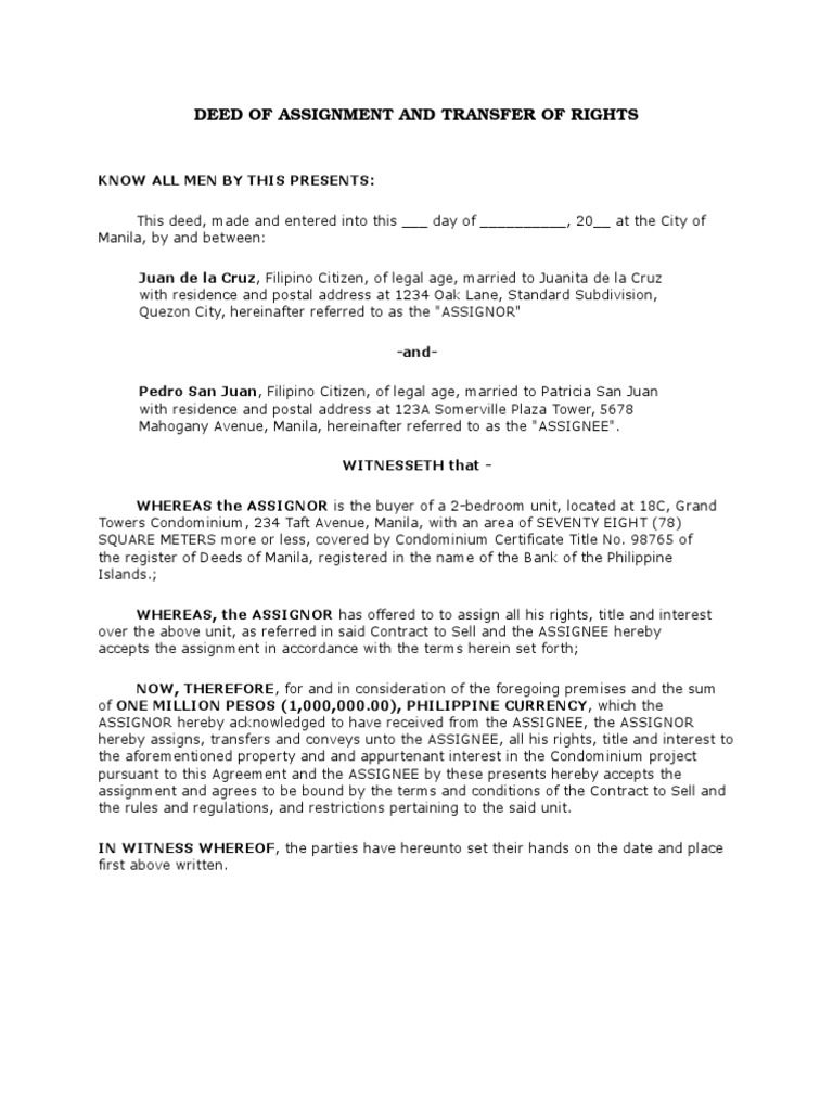 Deed of assignment of contract image