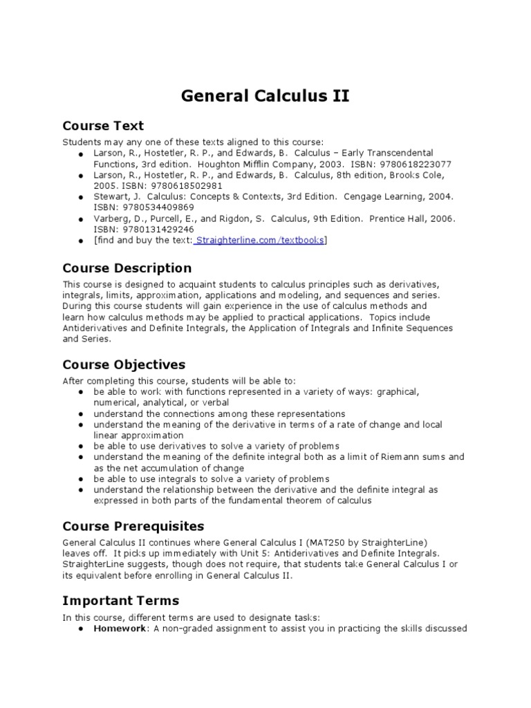 Calculus II Course Overview and Topics | PDF | Series (Mathematics ...