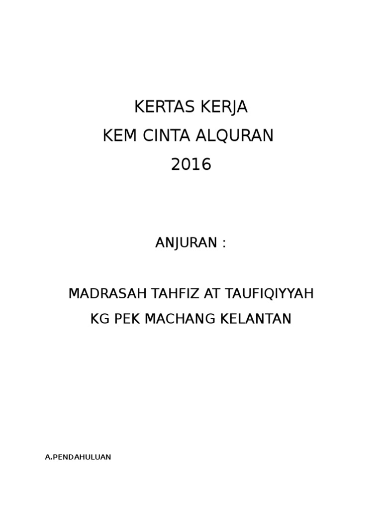 Kertas Kerja Kem Cinta Al Quran