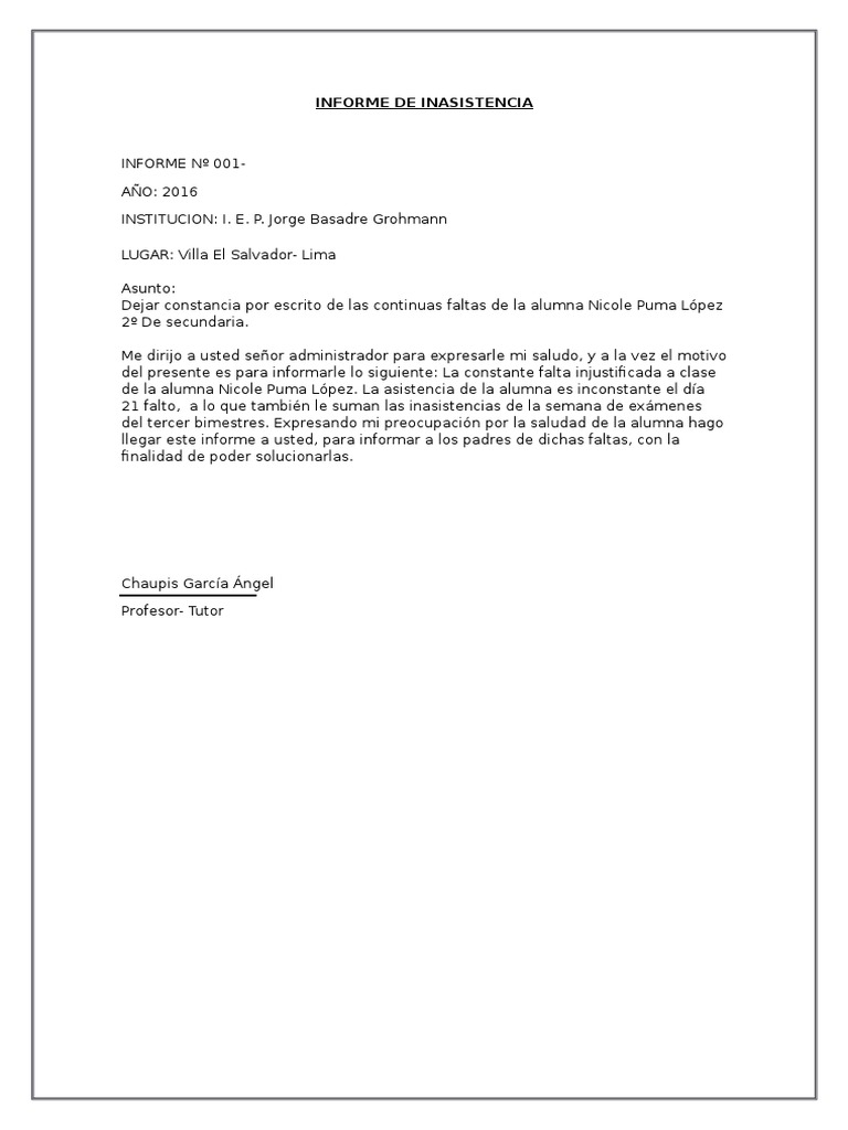 Informe de Inasistencia | PDF
