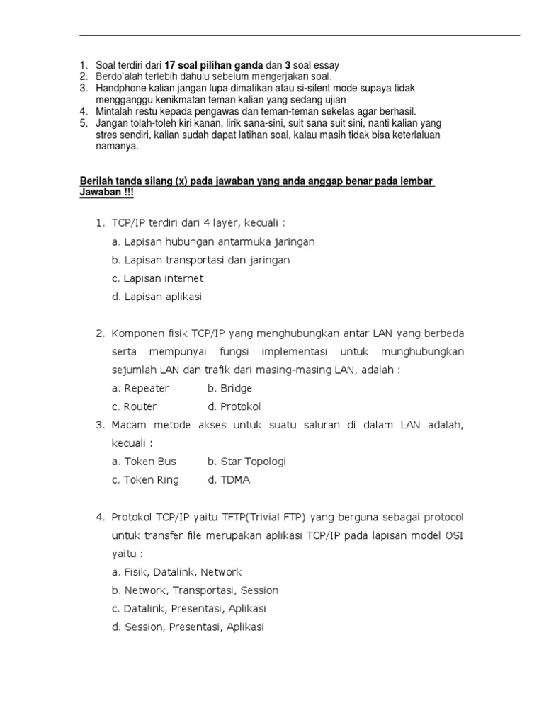 Soal Soal Jaringan Komputer Pdf