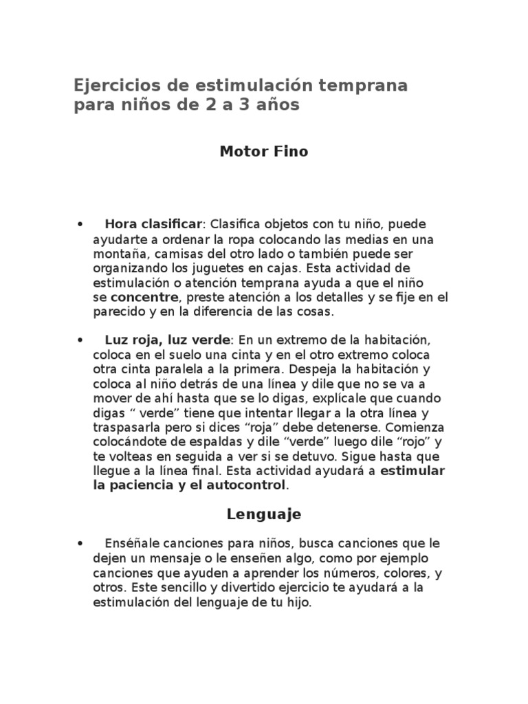 Ejercicios de Estimulación Temprana para Niños de 2 A 3 Años | PDF | Ocio