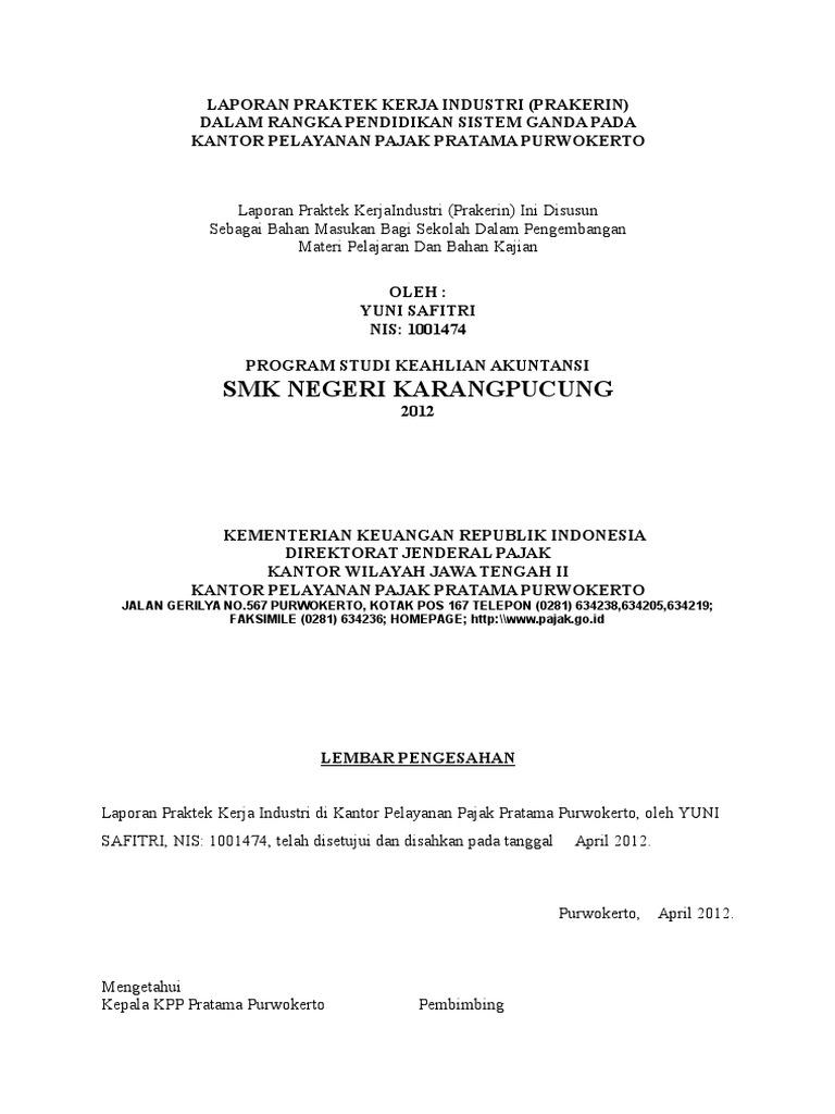 Contoh Laporan Prakerin Jurusan Akuntansi Di Kantor Pajak