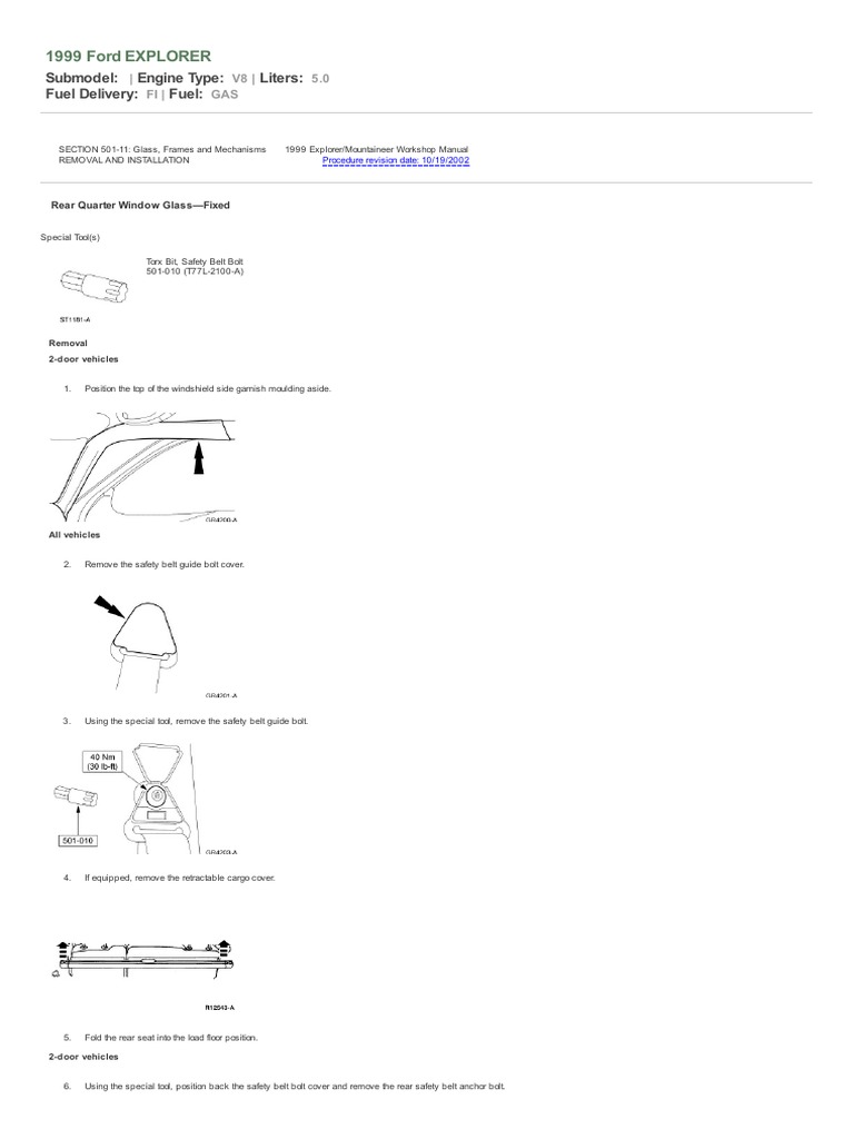 1999 Ford Explorer Rear Window Guide | PDF