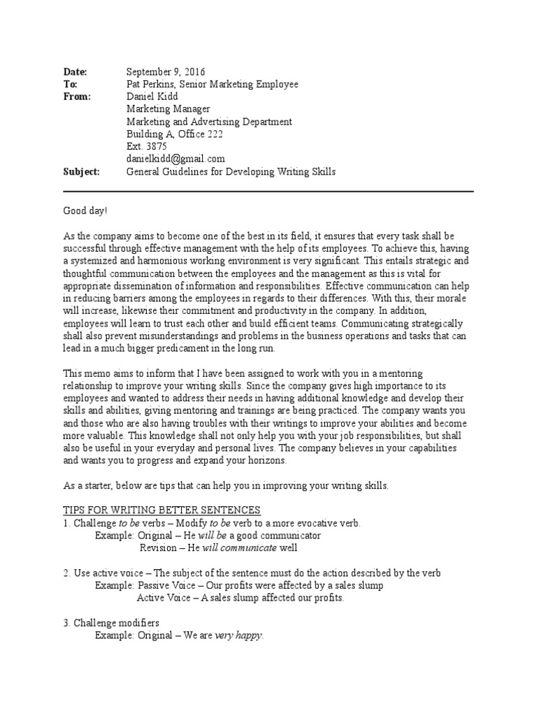 Coworker Memo PDF Verb Mentorship