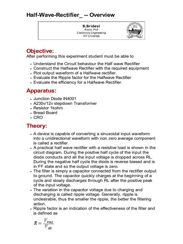Half Wave Rectifier Rectifier Capacitor