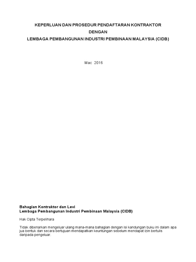 Keperluan Dan Prosedur Pendaftaran Kontraktor Dengan Cidb Pdf