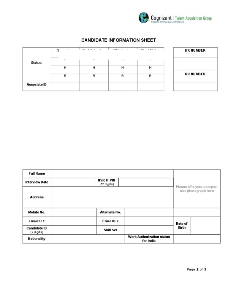 Candidate Information Sheet: S S S S H H H H R R R R | PDF