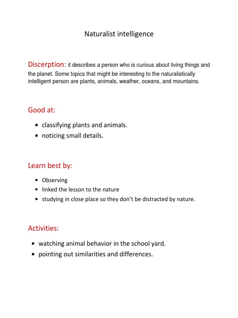 Naturalist Intelligence | PDF | Science & Mathematics