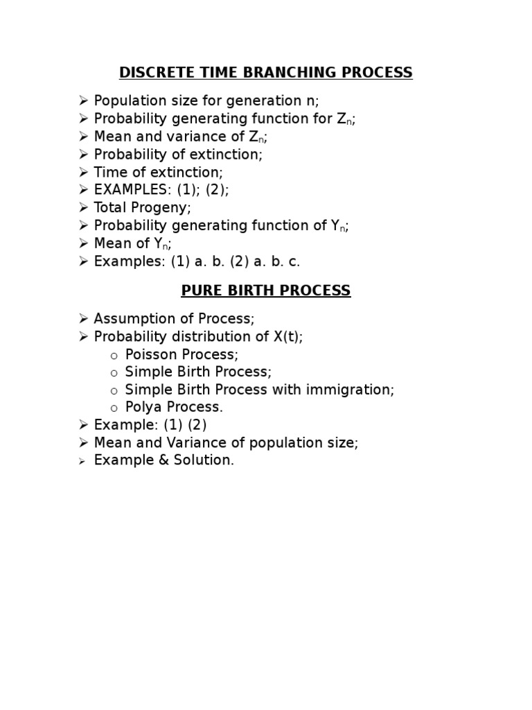 Discrete Time Branching & Birth Processes | PDF