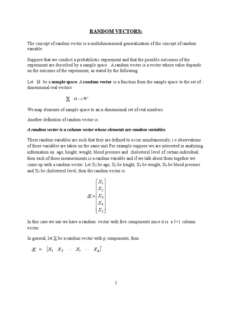 Random Vectors:: A Random Vector Is A Column Vector Whose Elements Are ...
