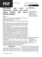 Prevalence and Level of Depression, Anxiety and Stress among Patients with Type-2 Diabetes Mellitus