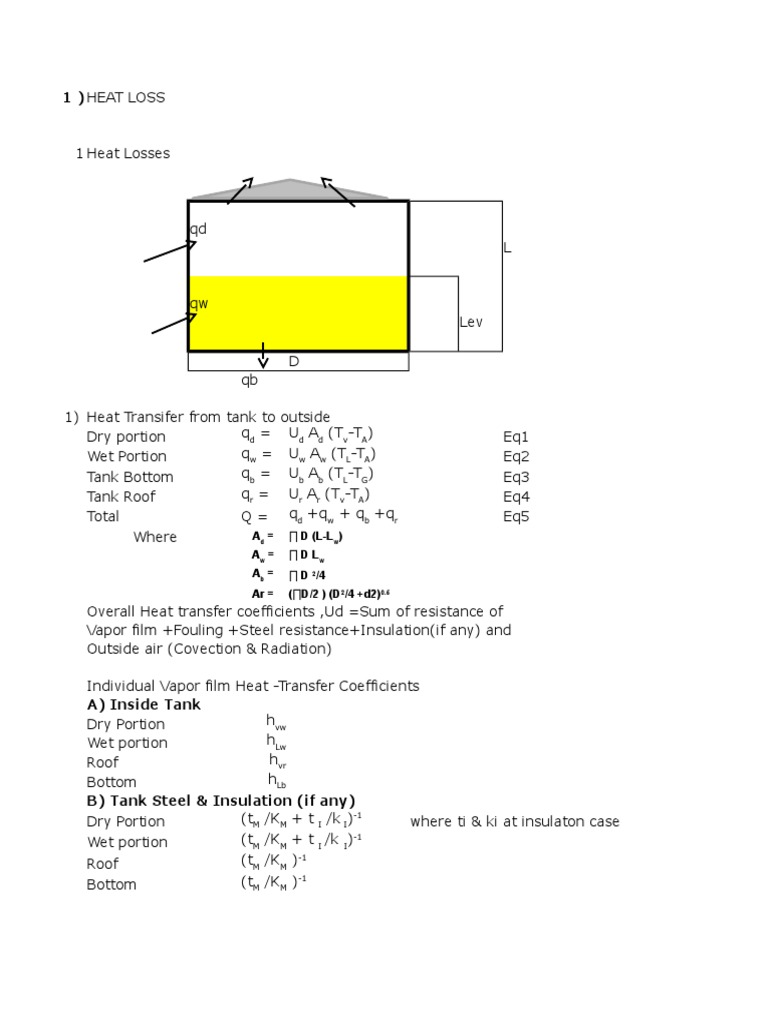 Heat Loss Calculations for Tanks | PDF