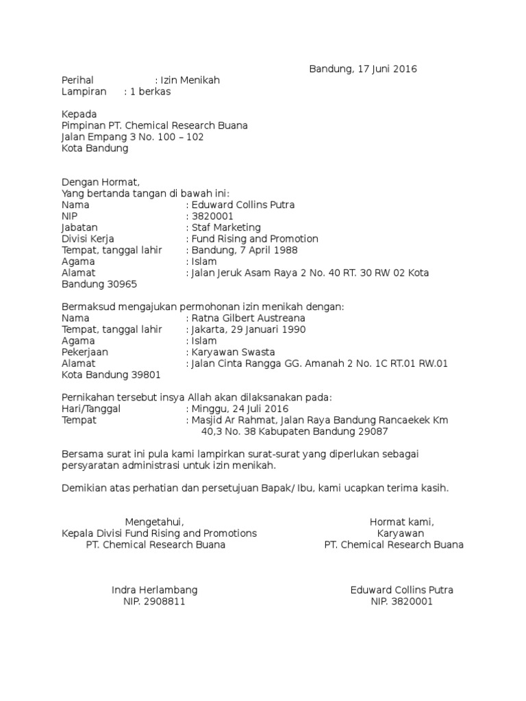Contoh Surat Izin Menikah Untuk Perusahaan Pdf
