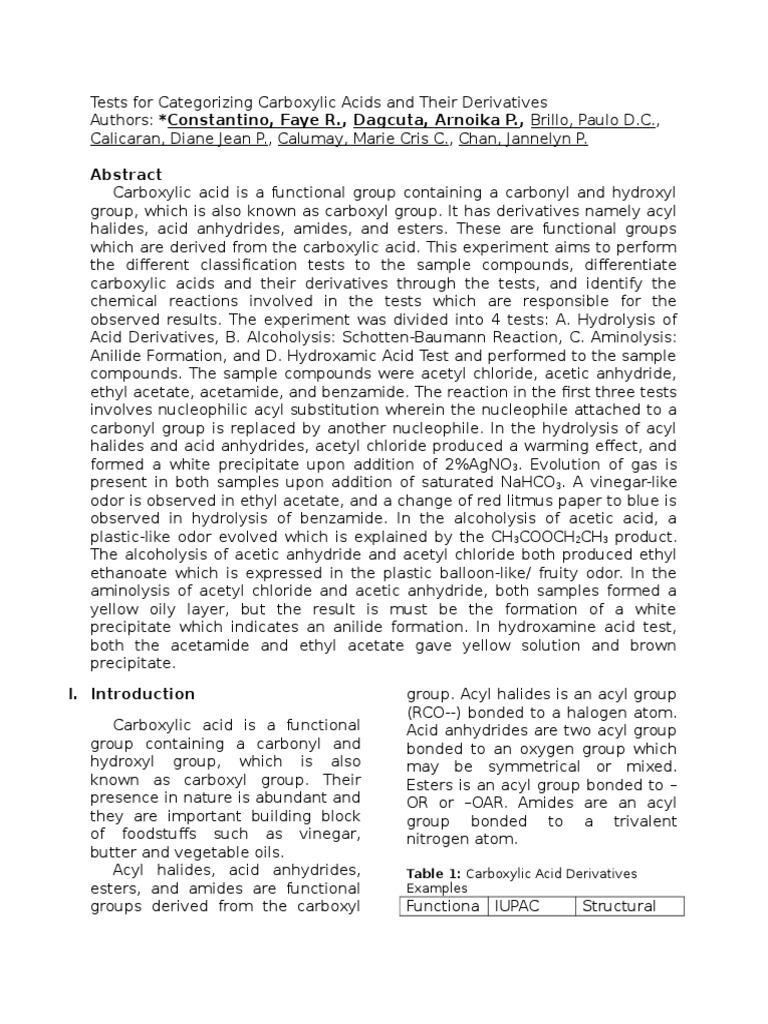 Testing Carboxylic Acid Derivatives | PDF | Ester | Amide