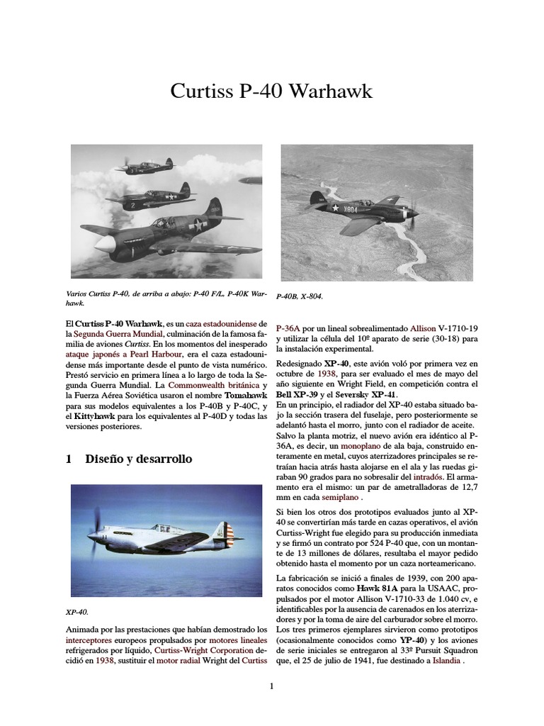 Curtiss P40 Warhawk Historia y Diseño PDF Curtiss P 40
