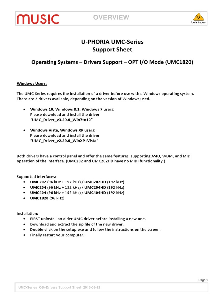 Behringer u-phoria umc404hd driver download mac