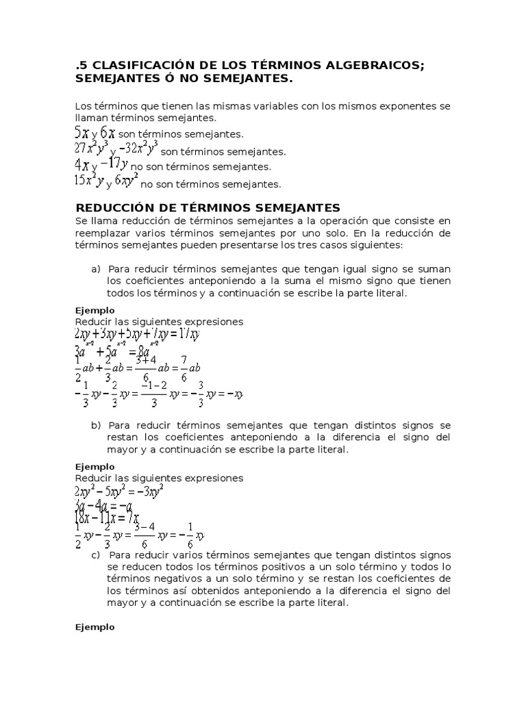 5 Clasificación de Los Términos Algebraicos