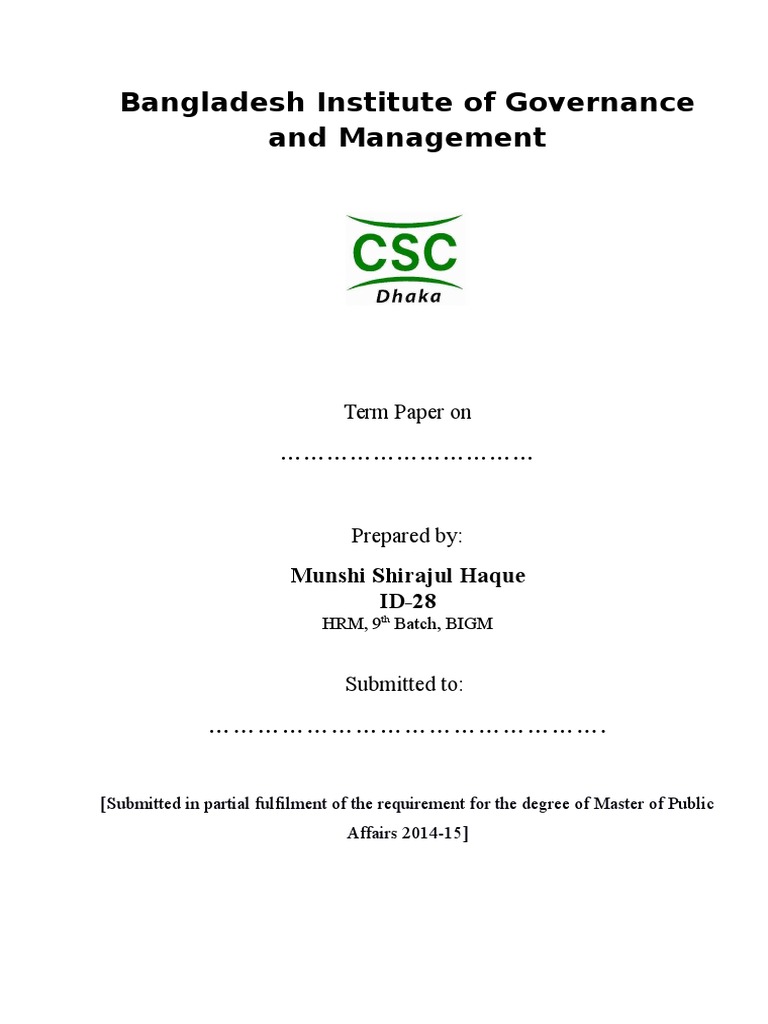 Bangladesh Institute of Governance and Management: Term Paper On | PDF