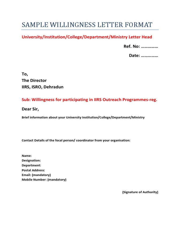 Willingness Letter  PDF