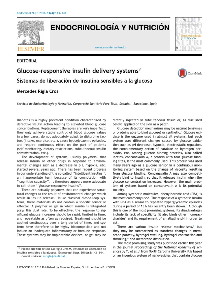 1 Glucose Responsive Insulin Pdf Insulin Glucose