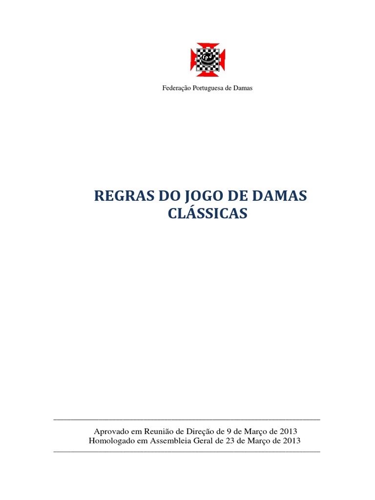 Regras Damas Clássicas - Atualizado, PDF, Jogos competitivos