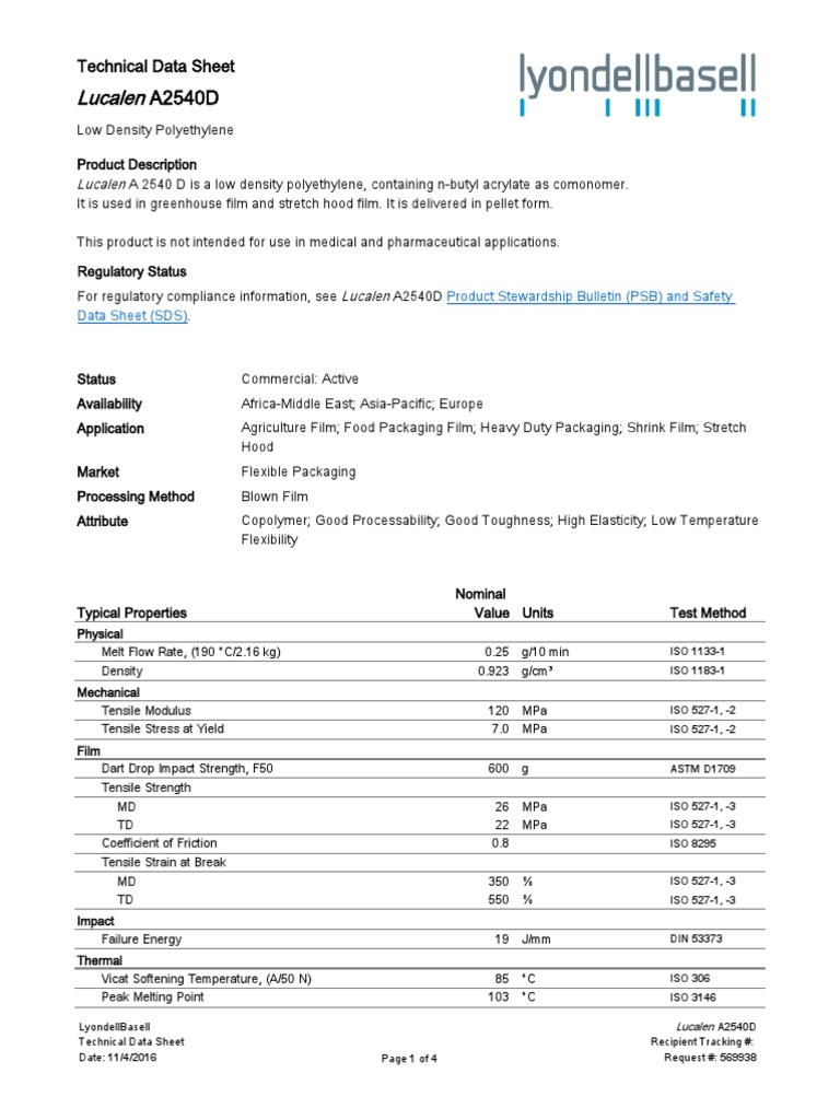 Technical Data Sheet Polyethylene Medical Device