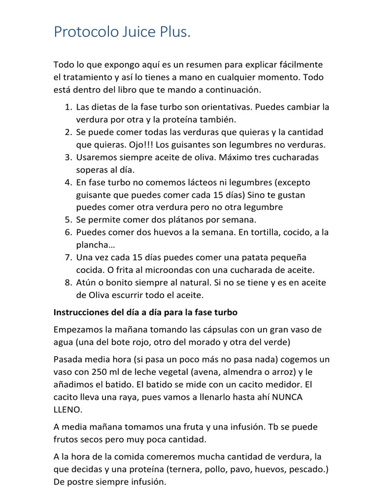 Protocolo Juice Plus PDF Aceite de oliva Vegetales