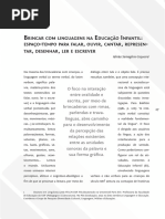 Brincar com linguagens na Educação Infantil- espaço-tempo para falar, ouvir, cantar, representar, desenhar, ler e escrever