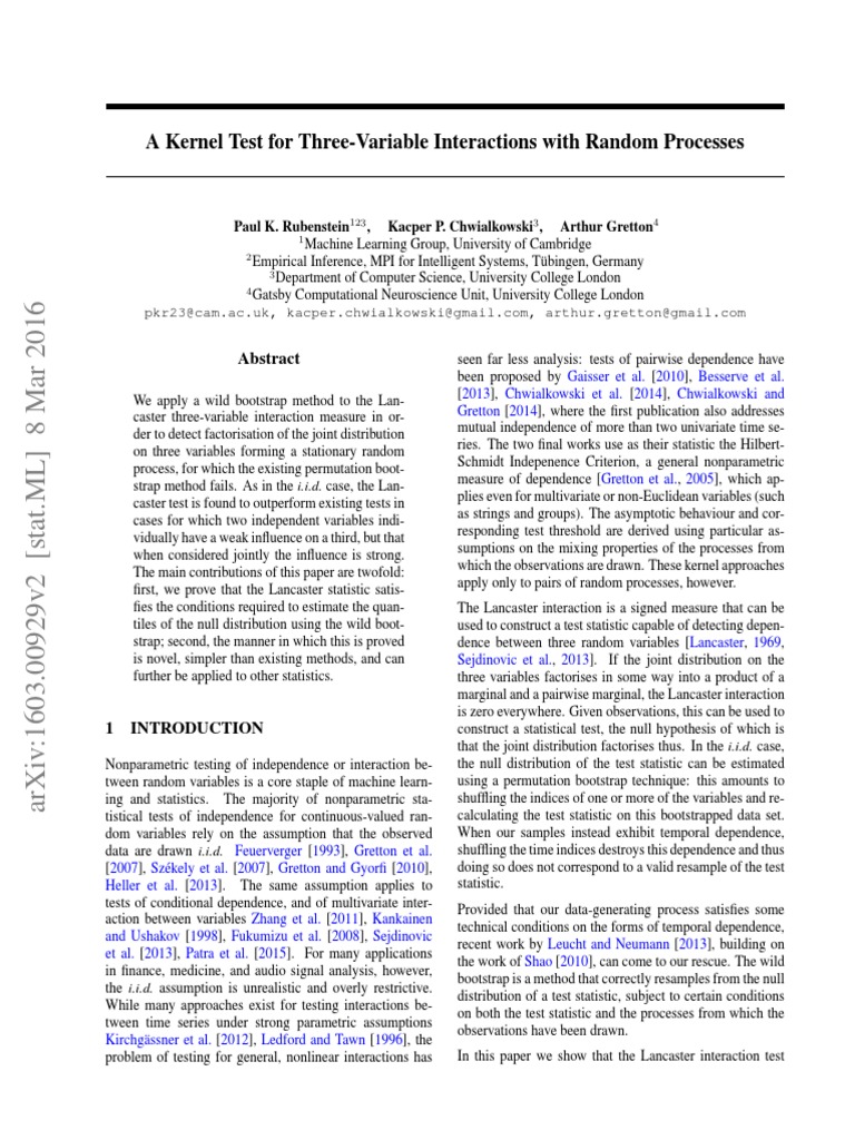 Kernel Test for Three-Variable Interactions | PDF | Resampling ...
