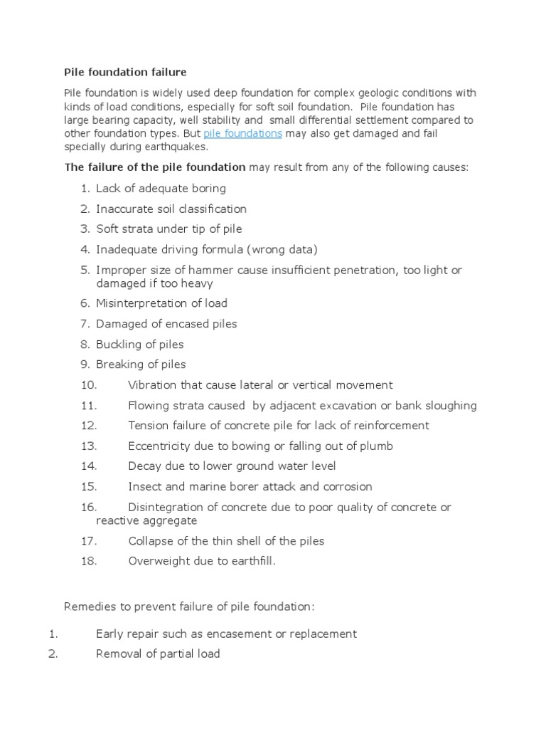 Causes and Remedies for Pile Foundation Failure | PDF