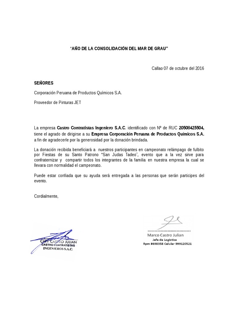 Carta de Agradecimiento