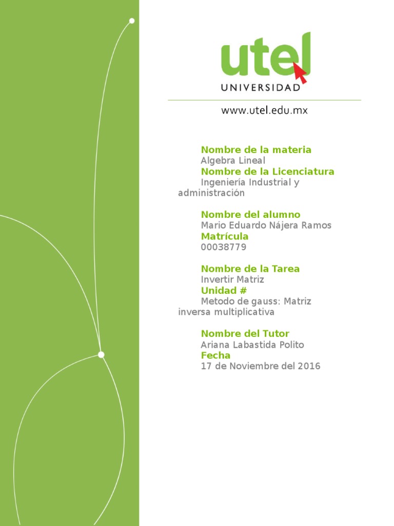 Tarea 3 Algebra Lineal SEMANA 3 UTEL