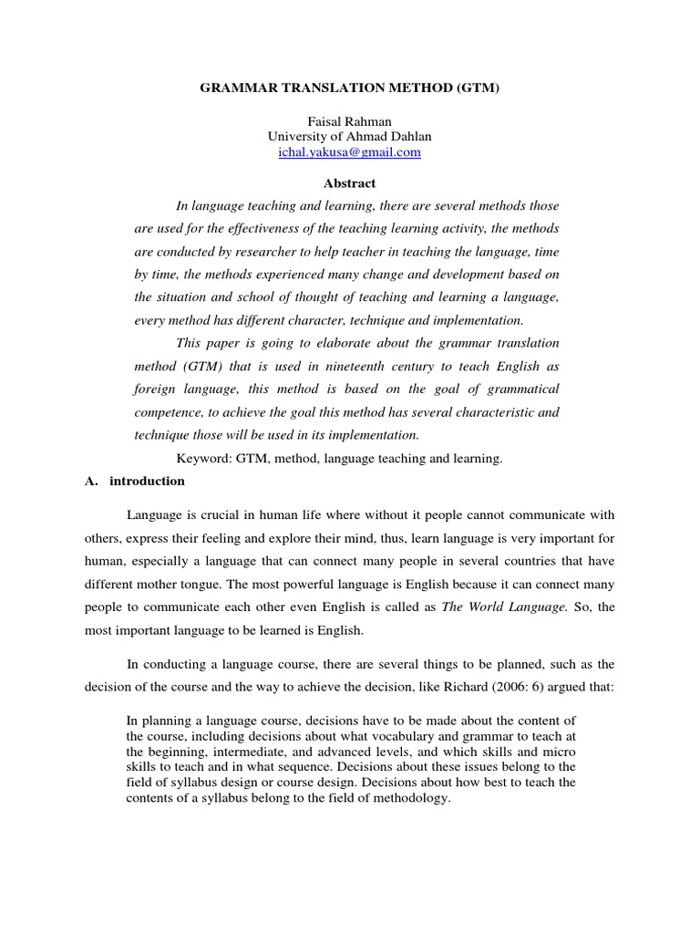 Overview of Grammar Translation Method | PDF