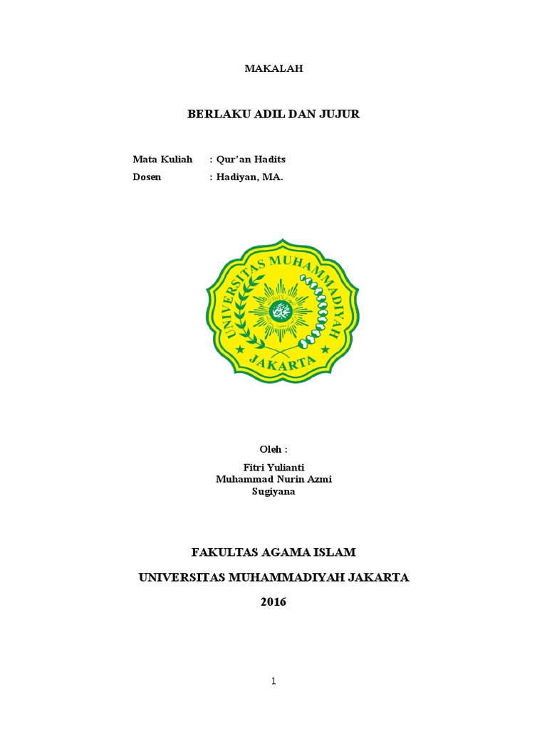 Makalah Berlaku Adil Dan Jujur