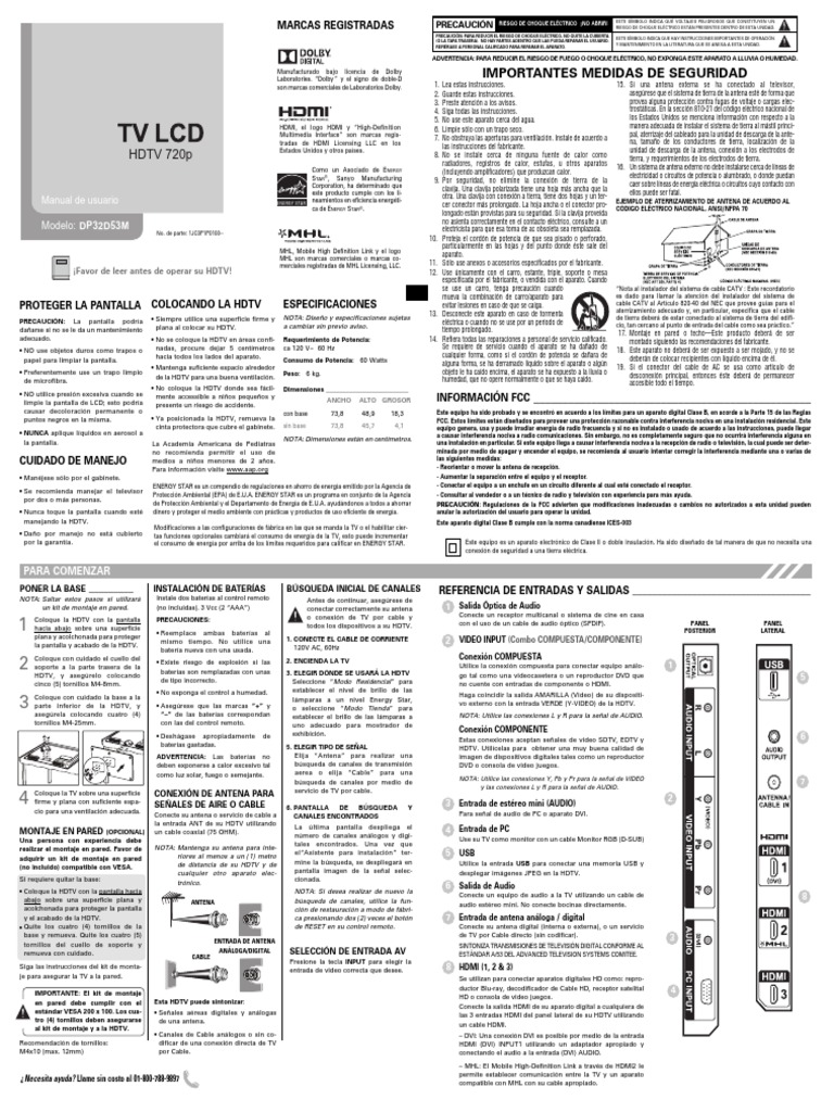 Manual Tv Sanyo DP32D53M Hdmi Televisión de alta definición