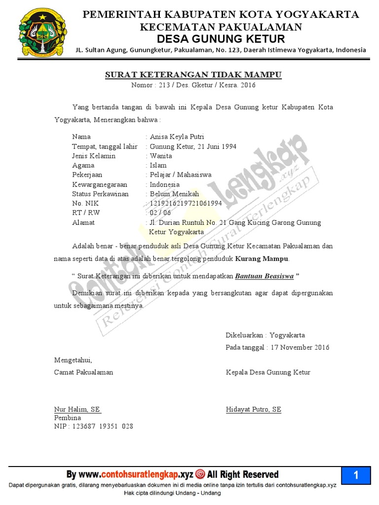 Contoh Surat Keterangan Tidak Mampu Lengkap Contoh Surat Keterangan Tidak Mampu Lengkap