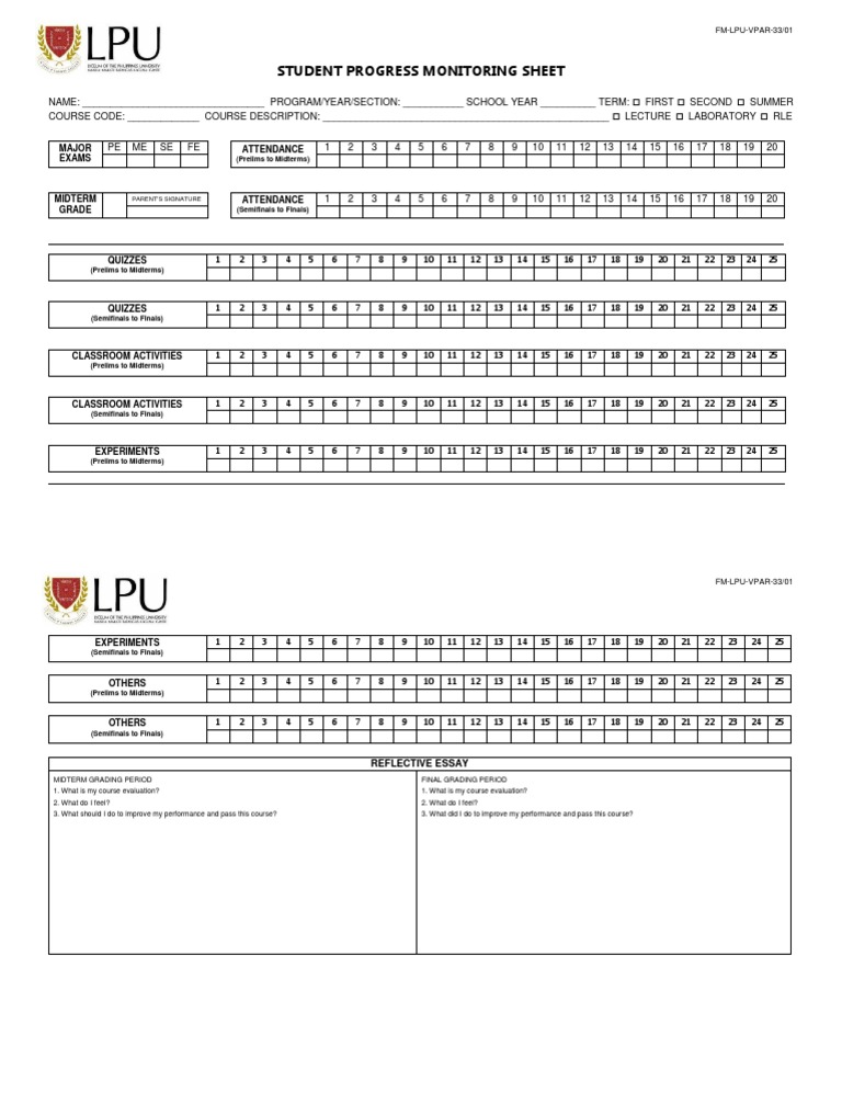 Student Progress Monitoring Sheet | PDF