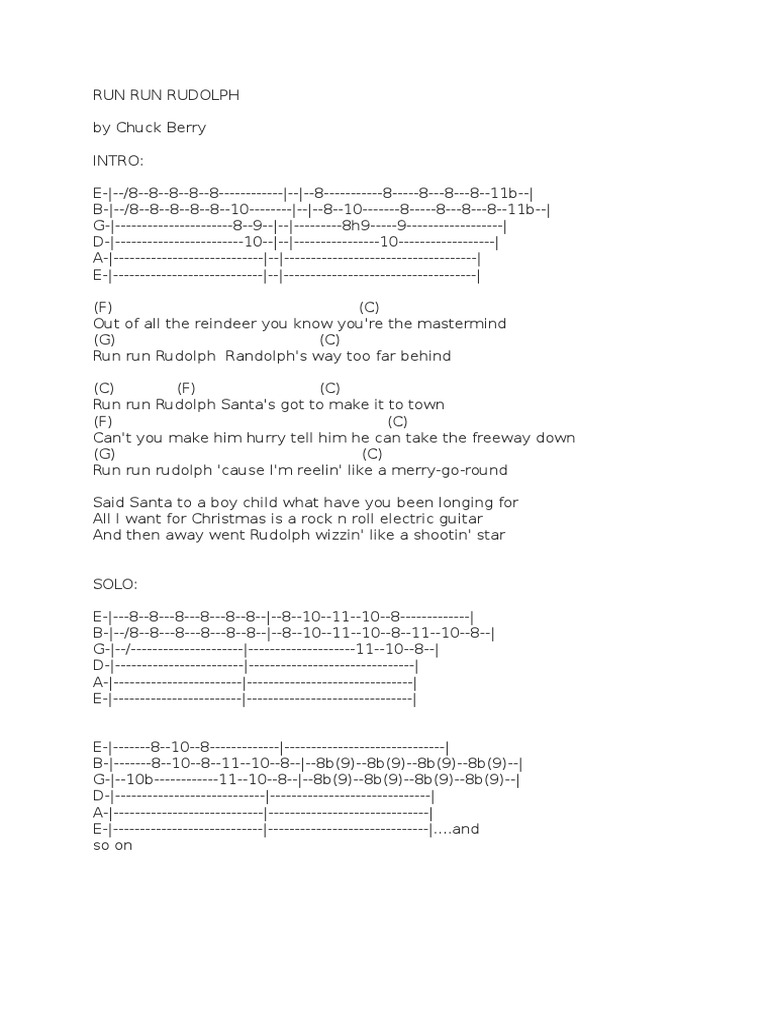 Run Run Rudolph Guitar Tabs & Lyrics | PDF