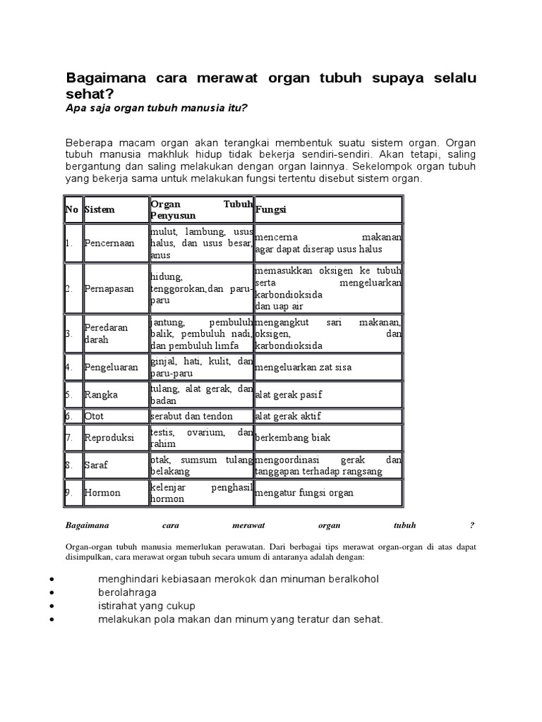 Bagaimana Cara Merawat Organ Tubuh Supaya Selalu Sehat