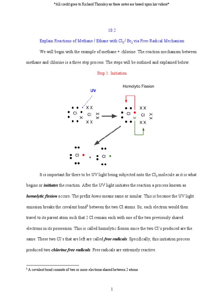 10.2 Explain Reactions of Methane/Ethane With Chlorine and Bromine via