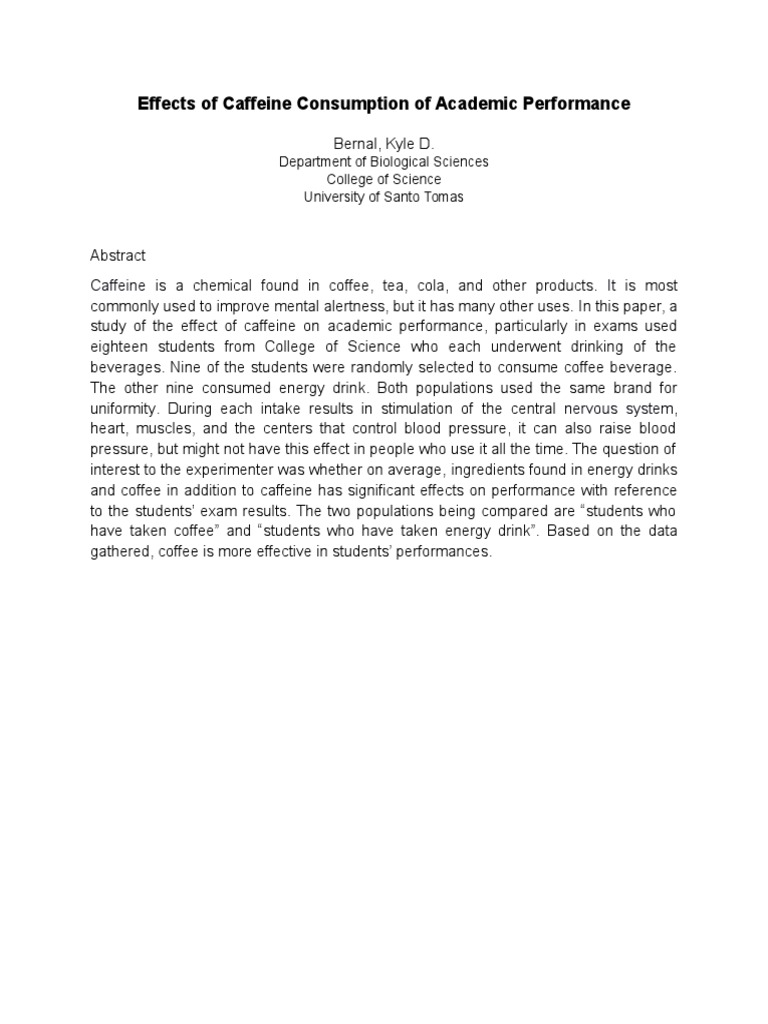 Effects of Caffeine Consumption of Academic Performance | PDF